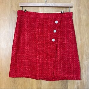 Ann Taylor Red Tweed Skirt with Button Detail Size 8 New With Tags